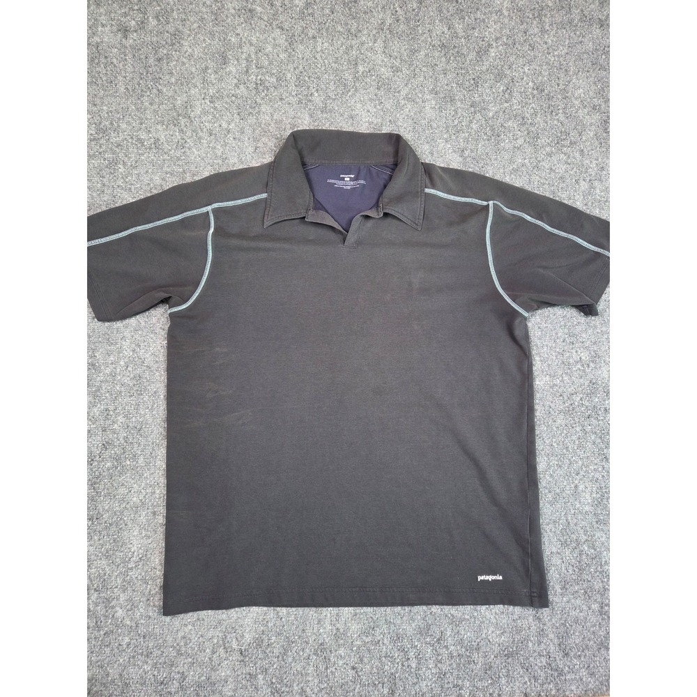 Patagonia Polo Shirt Mens Large Black Contrast Stitch Organic Cotton Blend